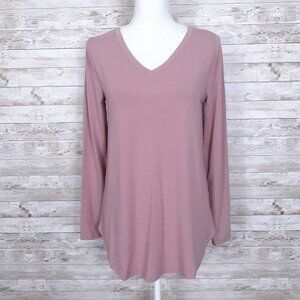 New Zenana Womens Long Sleeved Top S VNeck Pink 438A